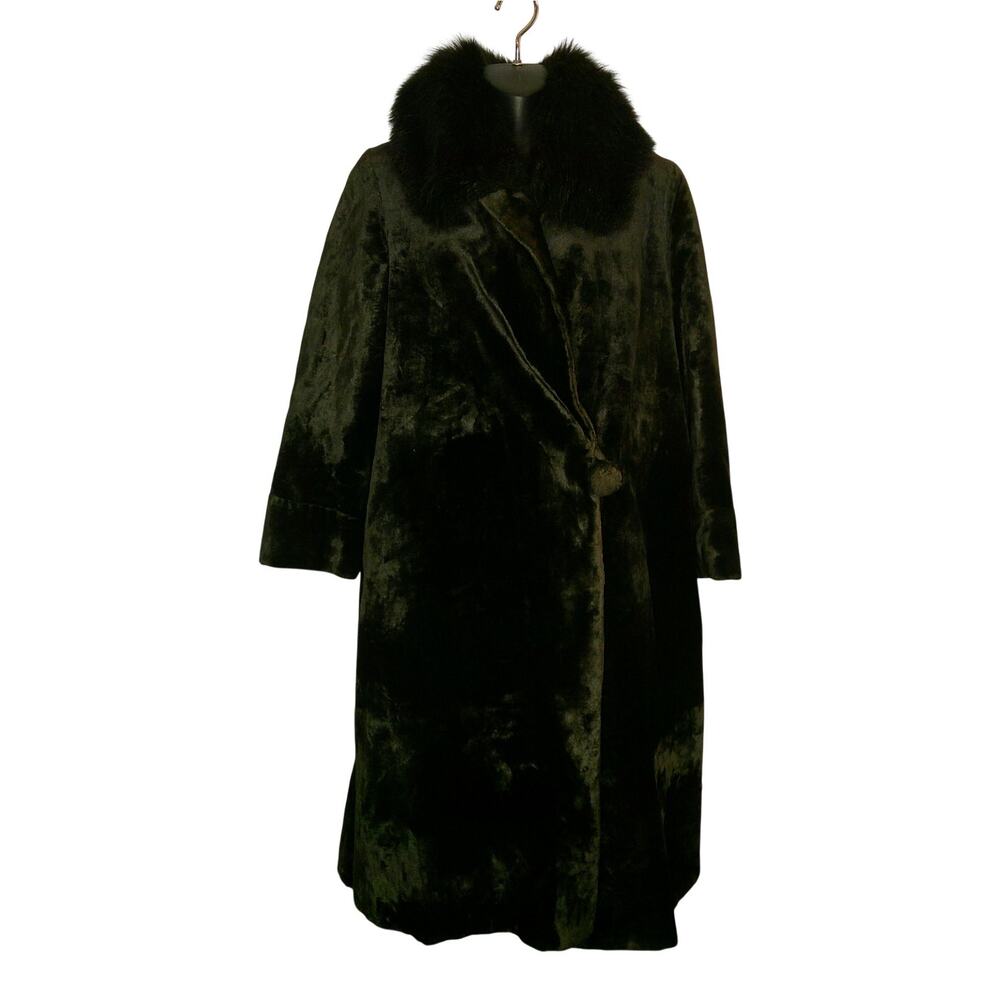 Salts Esquimette Vintage 1920's Black Blush Velvet Black Coat with Fur Neck XL